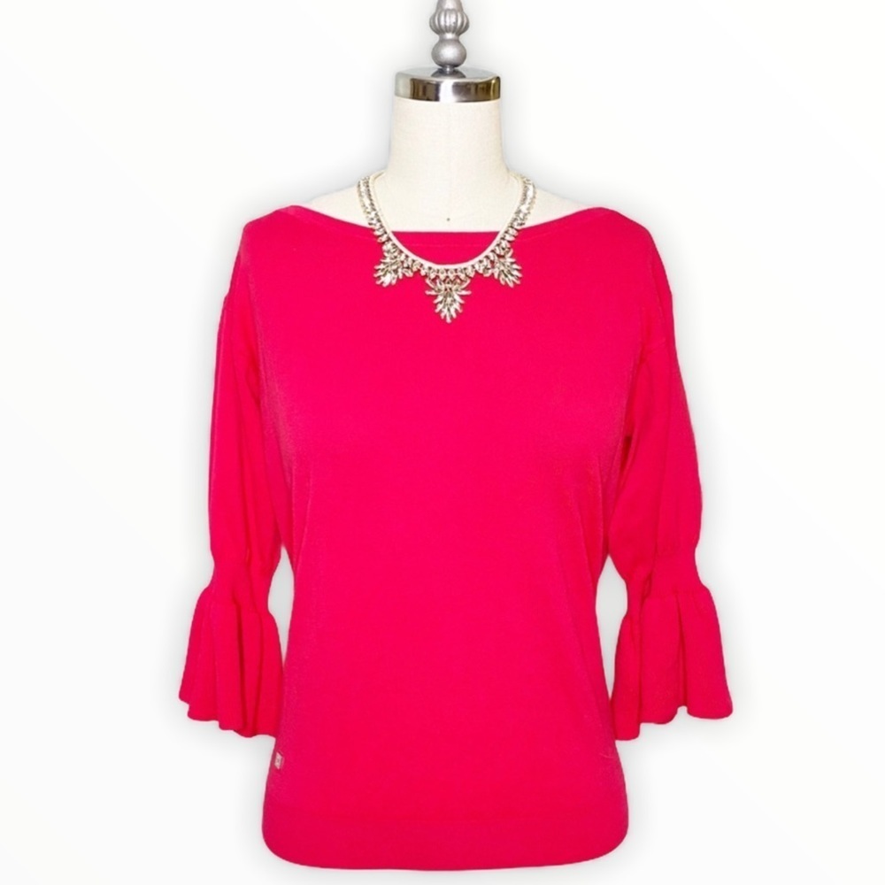 Ralph Lauren Pink Flounce Sleeve Knit Sweater Nwt